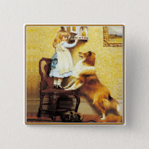 Button: A Special Pleader: Girl with Sheltie 15 Cm Square Badge