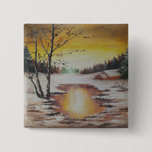 Button Ann Hayes Painting Winter Scene (Front)