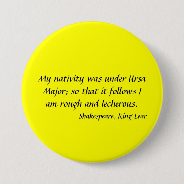 Button/Badge - Shakespeare, "King Lear" 7.5 Cm Rou Round Badge (Front)