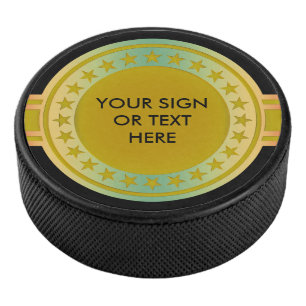 Button / Banner - Stars gold coloured + YOURS Hockey Puck