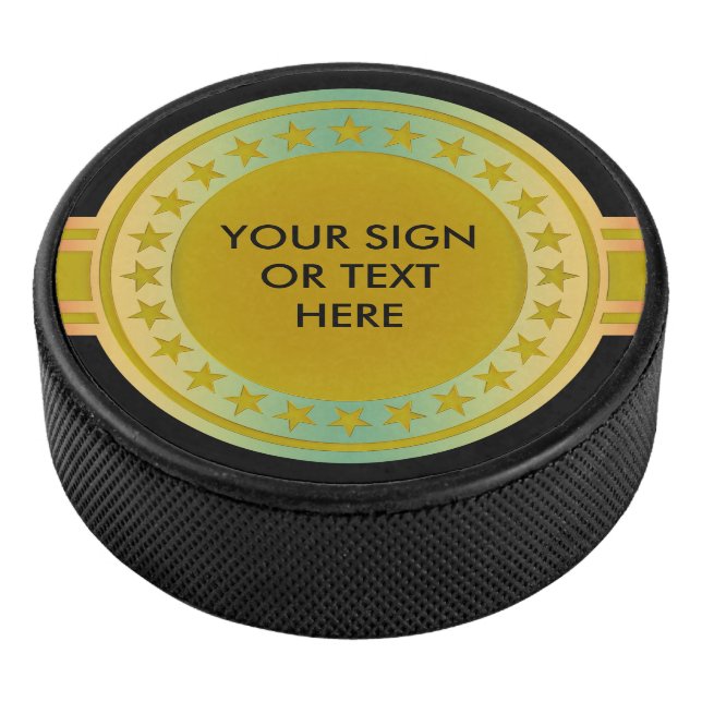 Button / Banner - Stars gold coloured + YOURS Hockey Puck (3/4)