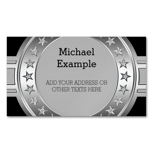 Button / Banner - Stars silver + your backgr Magnetic Business Card (Front)