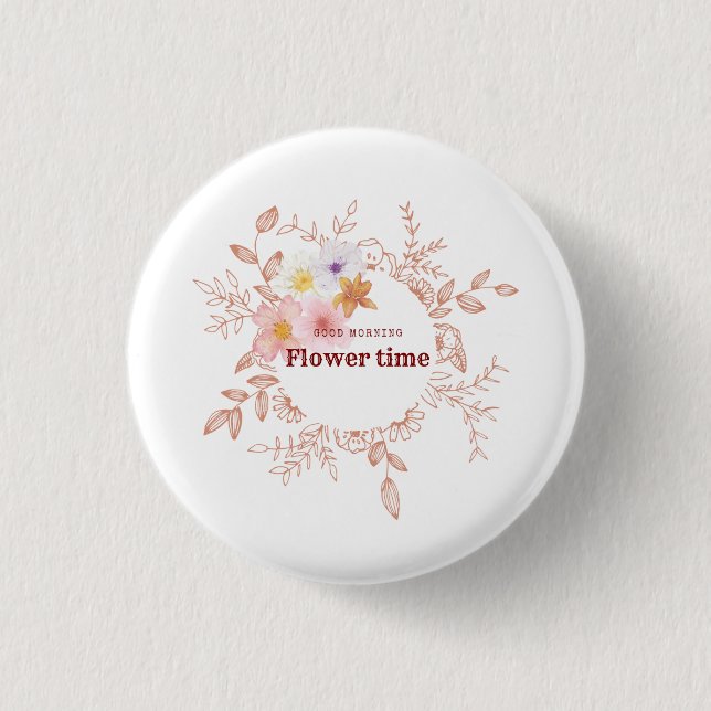 Button | Botanical Flower Time Pinback Button (Front)
