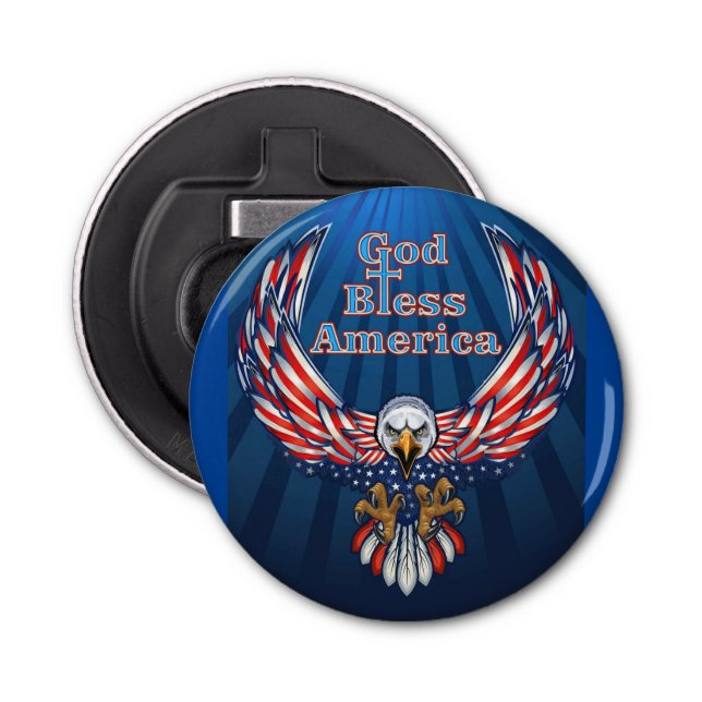 Button Bottle Opener American beautiful Eagle Blue (Front)