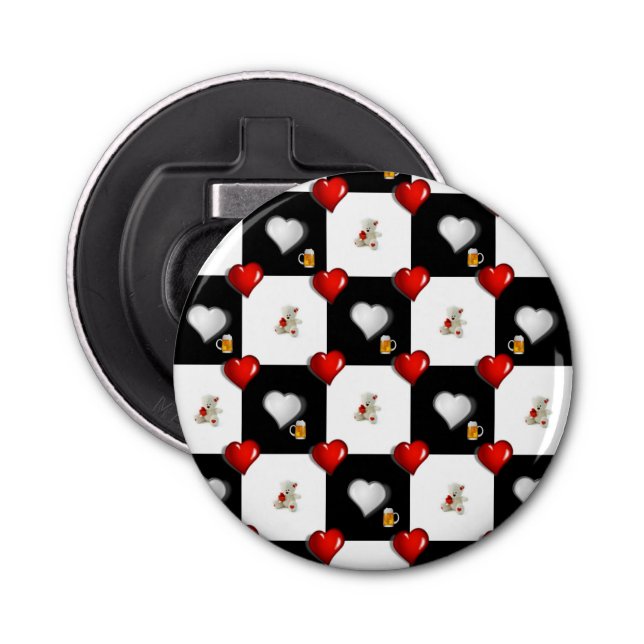 Button Bottle Opener Beer White Teddy Bear (Front)