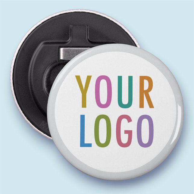 Button Bottle Opener Magnet Fridge Business Logo (MISOOK Magnetic Round Bottle Opener with Logo Grey Border)