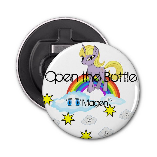 Button Bottle Opener Pony Rainbow Clouds (Front)
