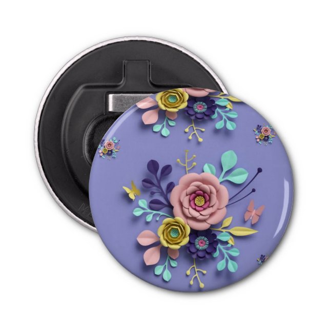 Button Bottle Opener Rose Floral (Front)