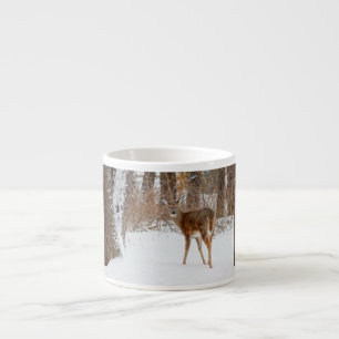 Button Buck Deer in Winter White Snowy Field Espresso Cup