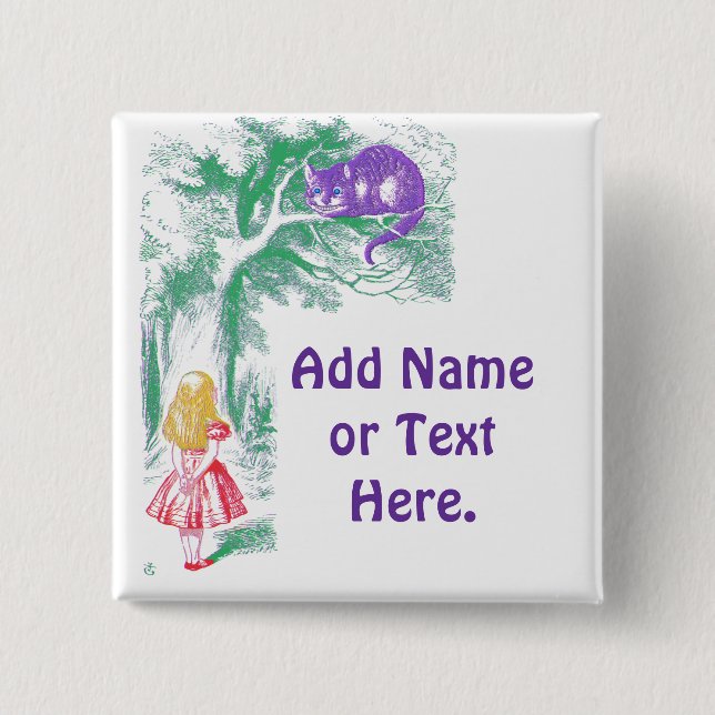 Button: "Cheshire Cat" from "Alice in Wonderland" 15 Cm Square Badge (Front)