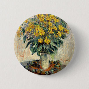 Button, Claude Monet Jerusalem Artichoke Flowers 6 Cm Round Badge