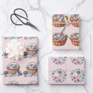 Button Collection Sewing Baskets Wrapping Paper Sheet