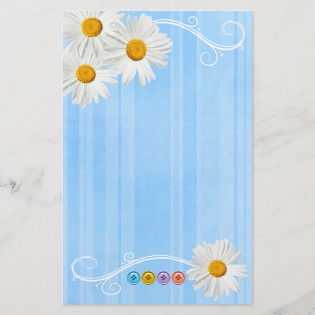 Button Daisy Blue Stationery (Front)