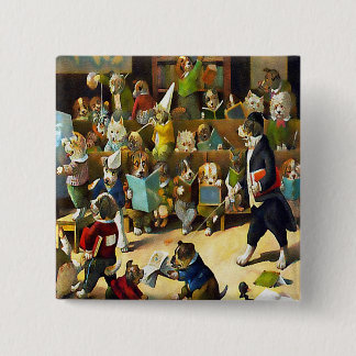 Button: Dog School by Louis Wain 15 Cm Square Badge