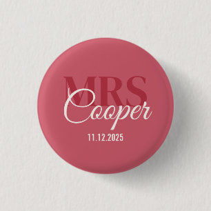 Button Elegant Wedding Couple Name Red Ivory Colou