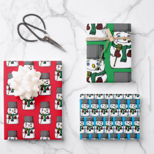 Button Eyed Snowman Wrapping Paper Sheet