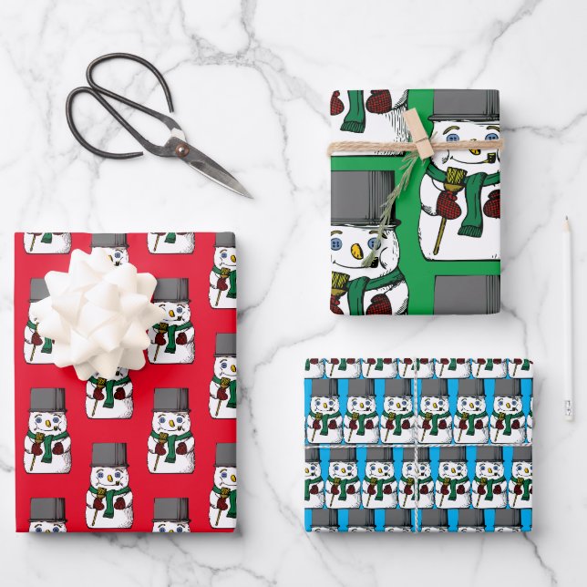 Button Eyed Snowman Wrapping Paper Sheet (Front)