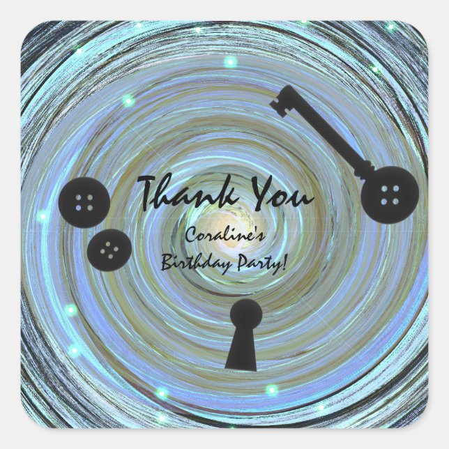 Button Eyes & Skeleton Key Other World Party Square Sticker (Front)