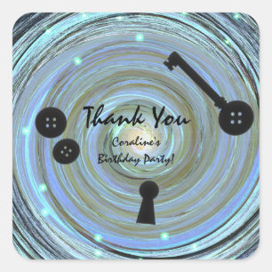 Button Eyes & Skeleton Key Other World Party Square Sticker