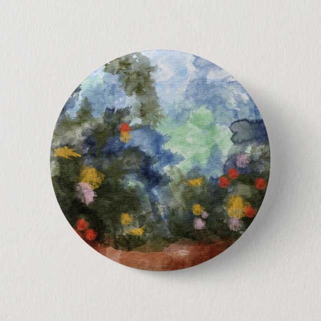 Button, Flowered Path Watercolor 6 Cm Round Badge (Front)