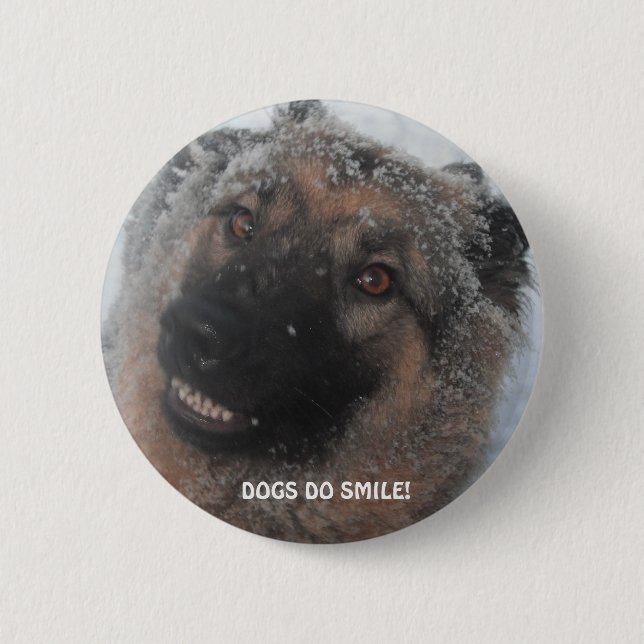 Button German Shepherd In The Snow Smiling (Front)