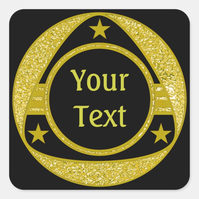 BUTTON GOLD STARS + your text Square Sticker (Front)