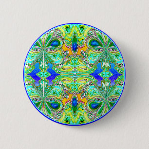 Button: "Green Butterflies with Blue Gemstones" 6 Cm Round Badge