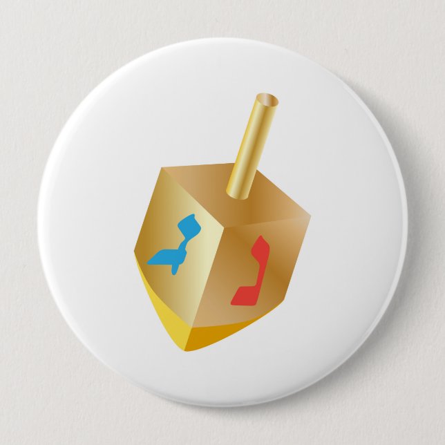 Button Hanukkah Festival Gold Wood Dreidel Hebrew (Front)
