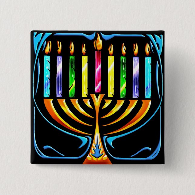 Button: Hanukkah Menorah - Chanukah Menorah 15 Cm Square Badge (Front)