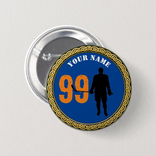 Button Hockey Player - Add Name & Number  (Front & Back)