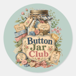 Button Jar Club Cottagecore Sewing Collage Classic Round Sticker