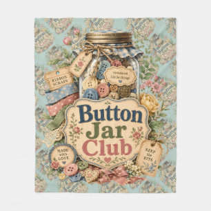 Button Jar Club Cottagecore Sewing Collage Fleece Blanket