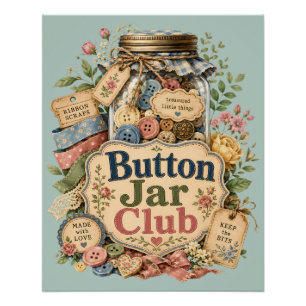 Button Jar Club Cottagecore Sewing Collage Poster