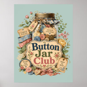Button Jar Club Cottagecore Sewing Collage Poster