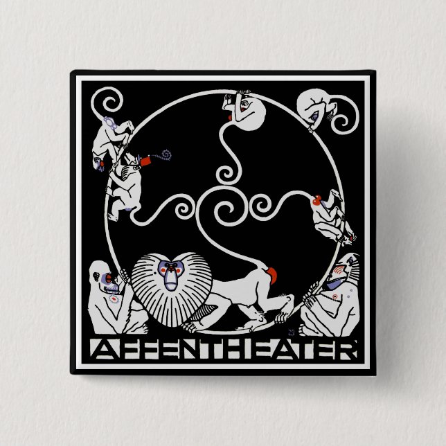 Button: Jugendstil - Affentheater 15 Cm Square Badge (Front)