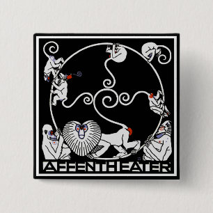 Button: Jugendstil - Affentheater 15 Cm Square Badge