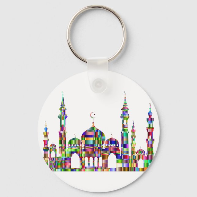 Button Keychain w/colourful prism mosque design (Front)