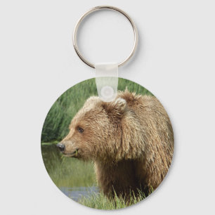 Button Keychain w/ grizzly bear