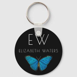 BUTTON KEYRNG : BLUE BUTTERFLY KEY RING