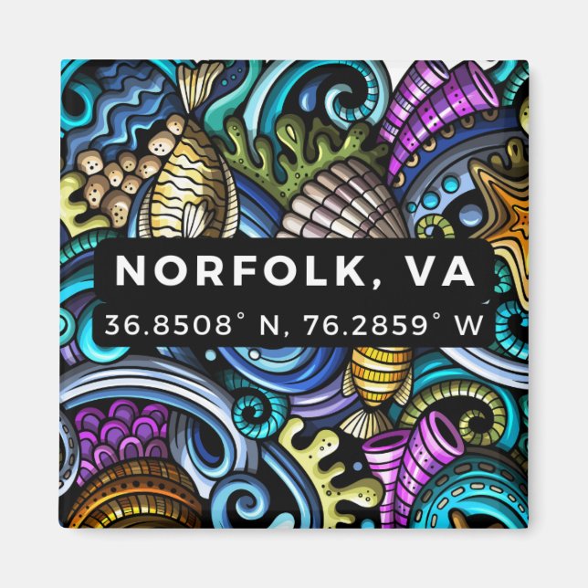 Button Magnet - Coordinates of Norfolk, VA (Front)
