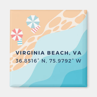 Button Magnet - Coordinates of Virginia Beach, VA 