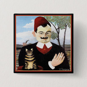 Button: "Man & Cat" by Henri Rousseau 15 Cm Square Badge
