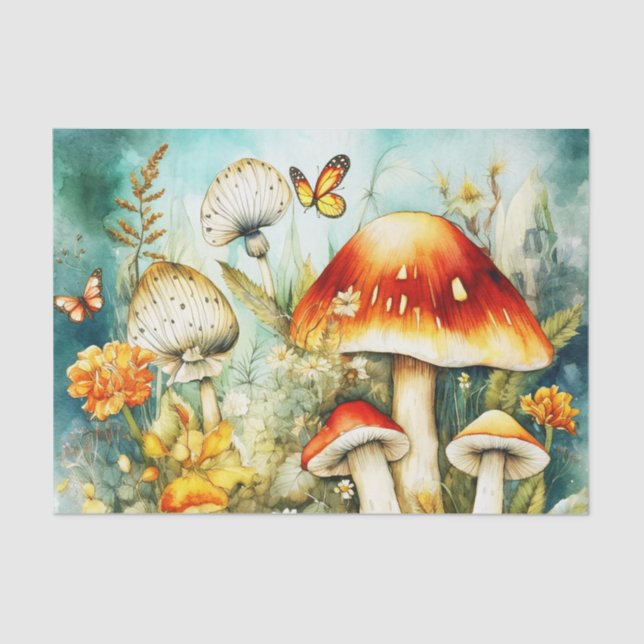 Button Mushrooms and Butterflies Decoupage Tissue Paper (Front)