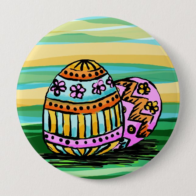 Button, Painted Easter Eggs 10 Cm Round Badge (Front)