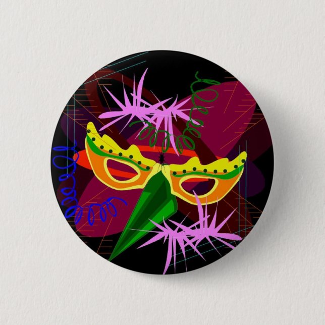 Button,Pin,Brooch-Mardi Gras 6 Cm Round Badge (Front)