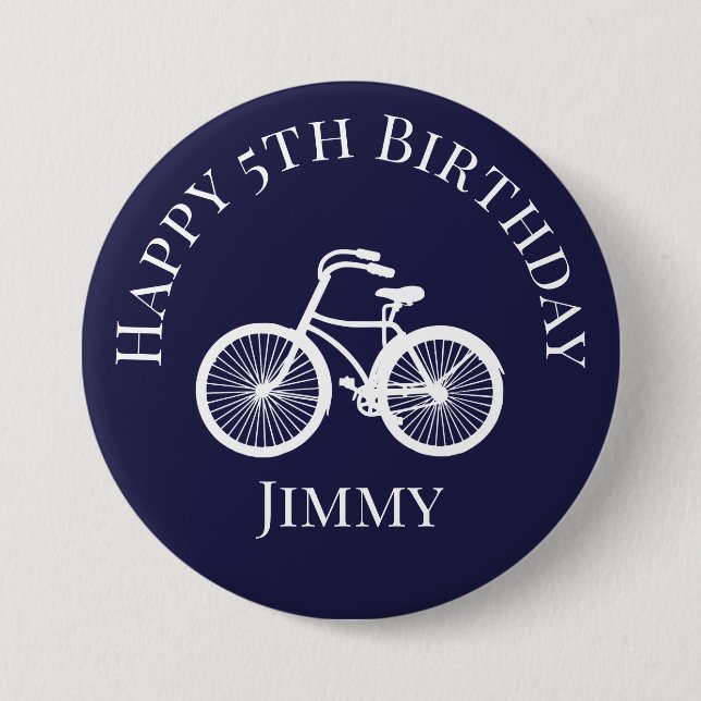 Button Pin Happy xth Birthday Boy Bicycle Blue (Front)