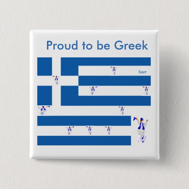 Button : Proud to be Greek Flag with Evzon dancers (Front)