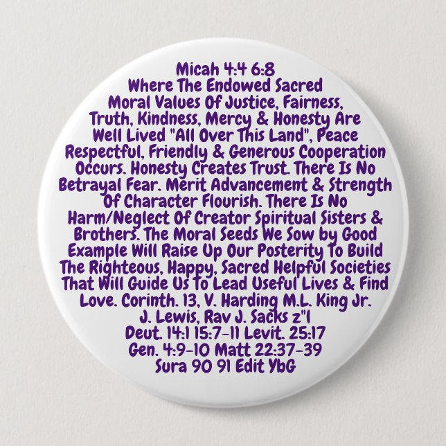 Button Reminder To Live Our Sacred Values  (Front)