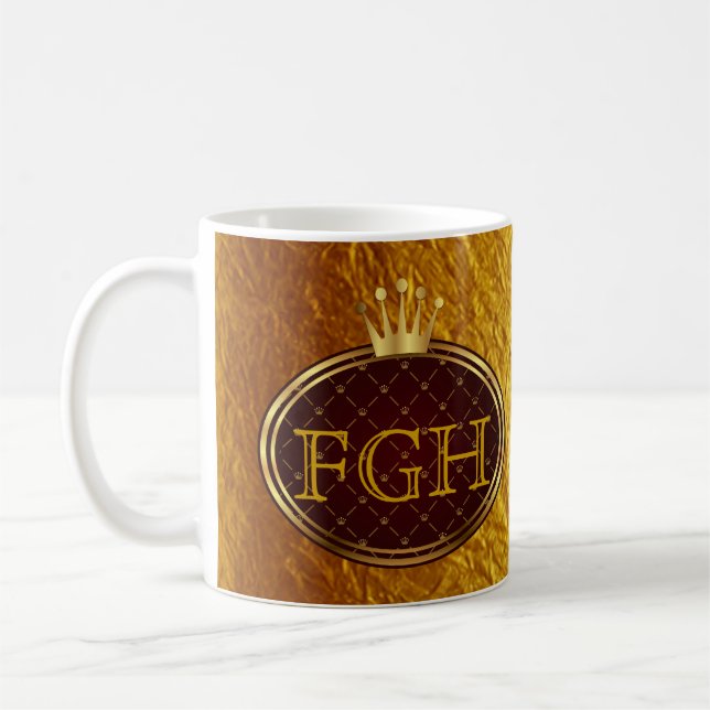Button RETRO GOLD CROWNS + your monogram Coffee Mug (Left)