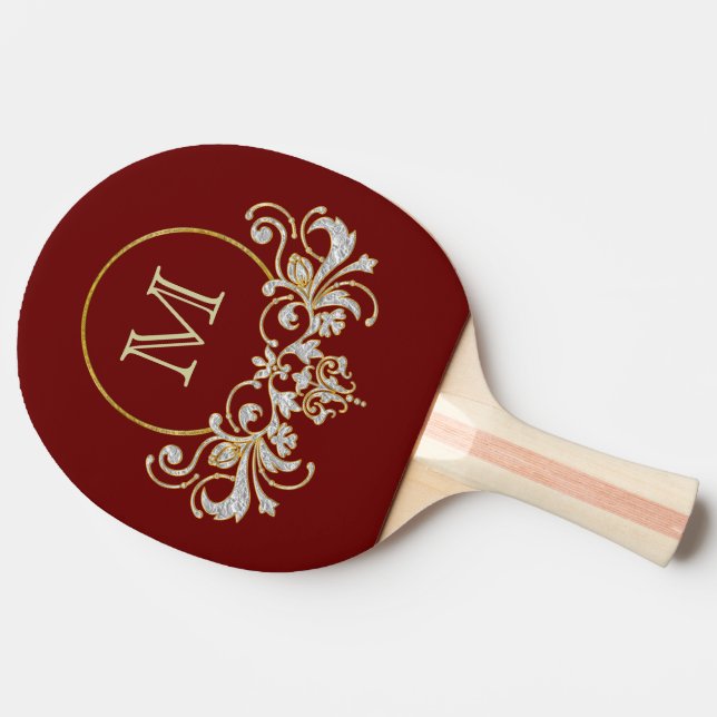 Button RETRO ORNAMENT + your monogram Ping Pong Paddle (Back Side)